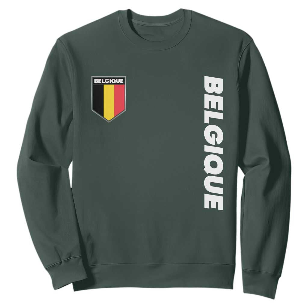 Belgique Belgium Flag Shield Minimalist Graphic Sweatshirt French Belgian Pride and European Heritage Souvenir TS02 Dark Forest Green Print Your Wear