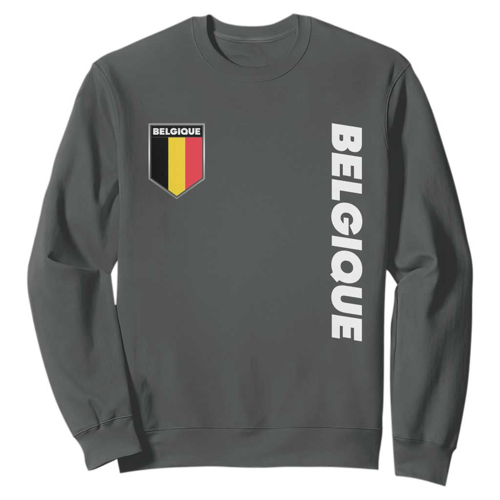 Belgique Belgium Flag Shield Minimalist Graphic Sweatshirt French Belgian Pride and European Heritage Souvenir TS02 Dark Heather Print Your Wear