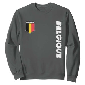 Belgique Belgium Flag Shield Minimalist Graphic Sweatshirt French Belgian Pride and European Heritage Souvenir TS02 Dark Heather Print Your Wear