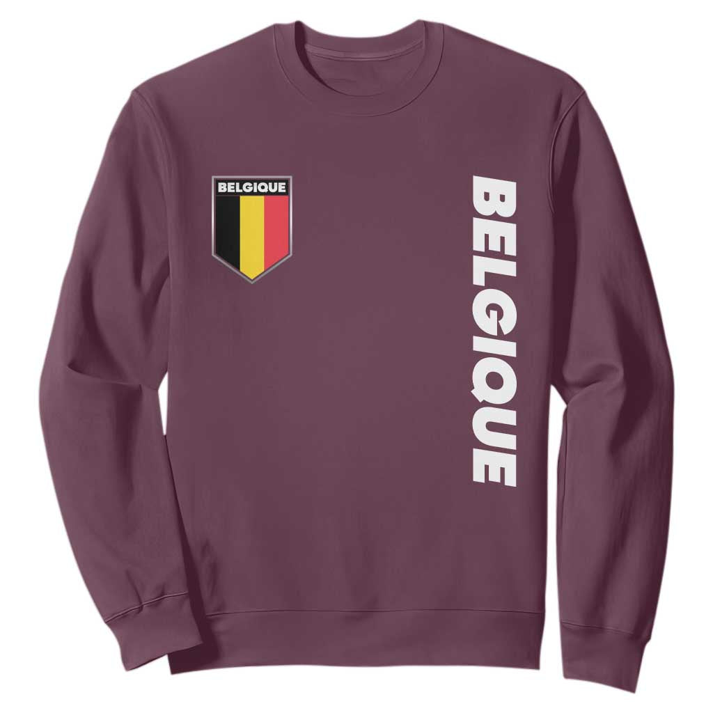 Belgique Belgium Flag Shield Minimalist Graphic Sweatshirt French Belgian Pride and European Heritage Souvenir TS02 Maroon Print Your Wear