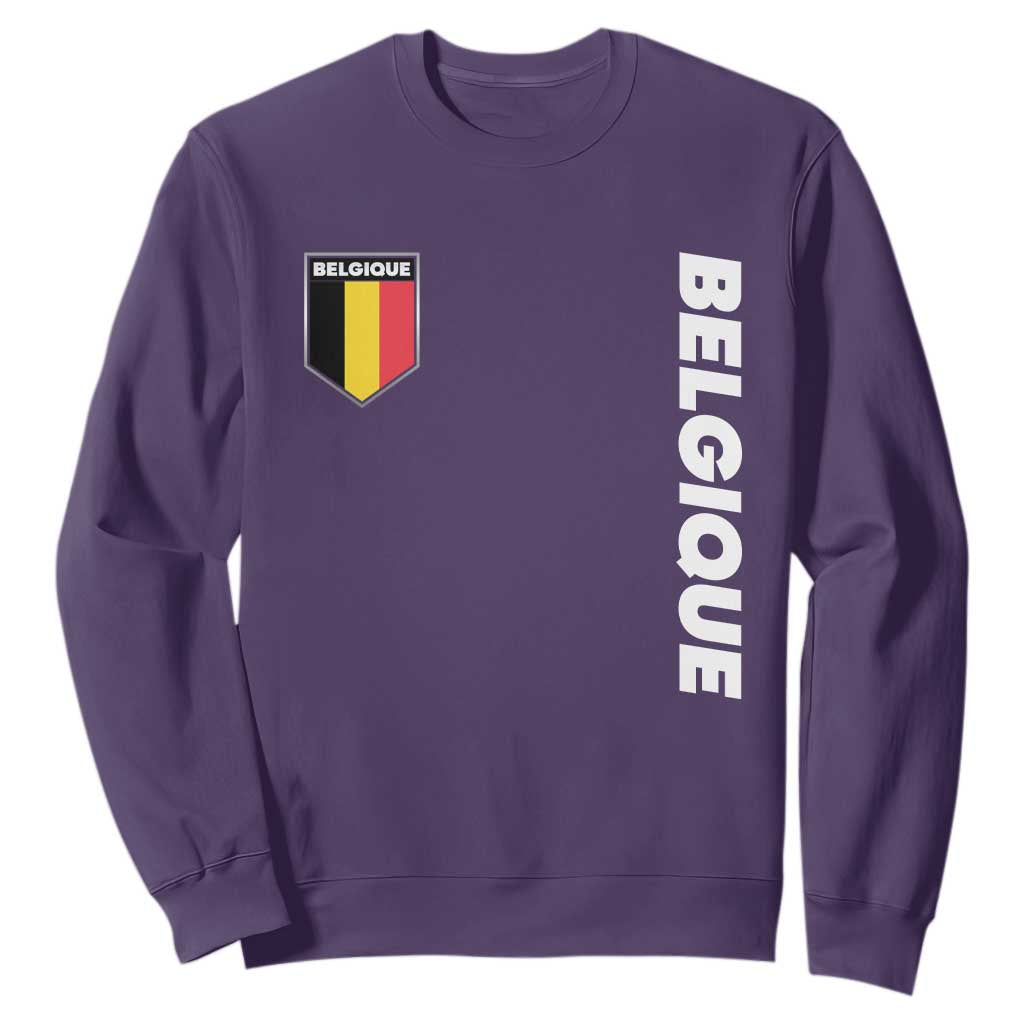 Belgique Belgium Flag Shield Minimalist Graphic Sweatshirt French Belgian Pride and European Heritage Souvenir TS02 Purple Print Your Wear