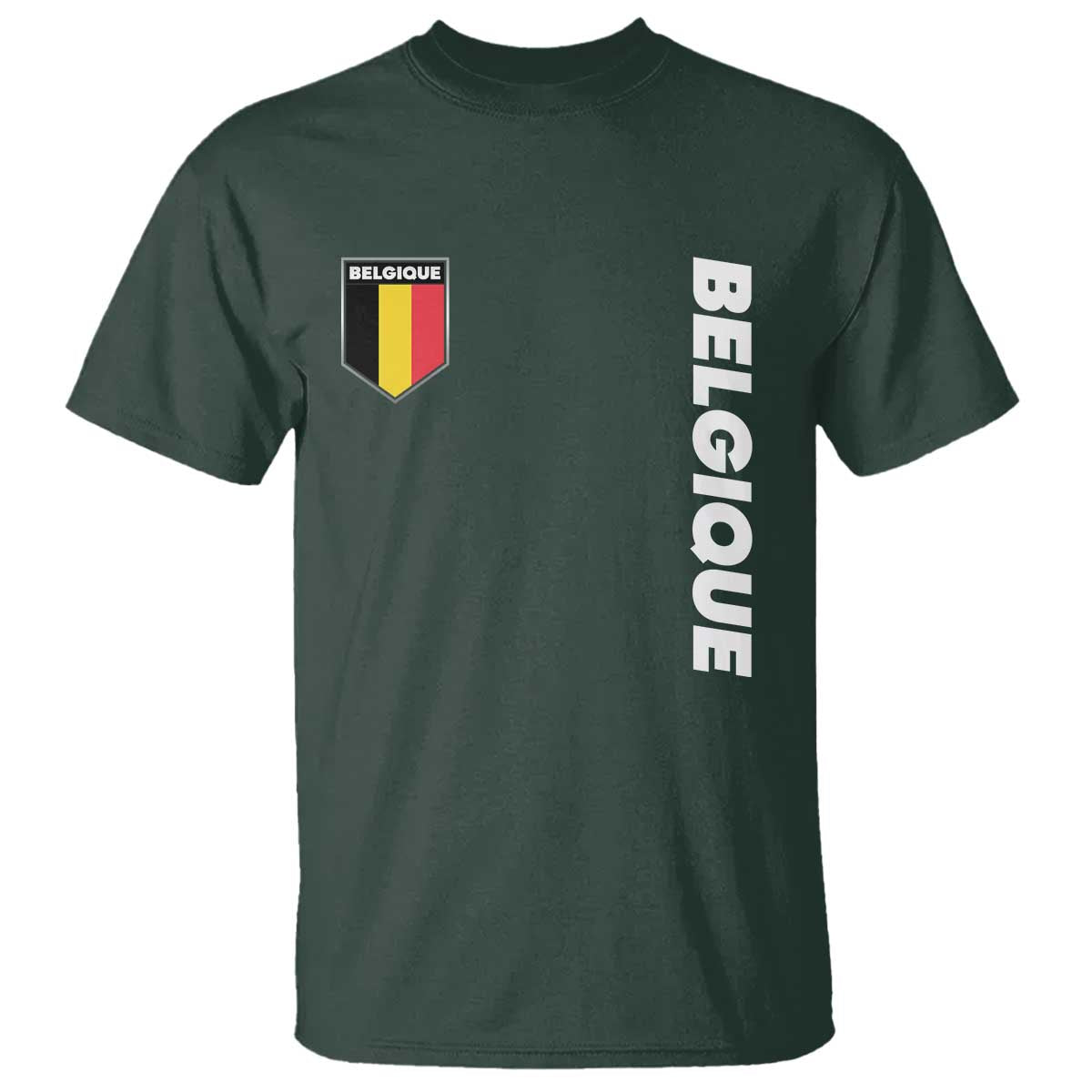 Belgique Belgium Flag Shield Minimalist Graphic T Shirt French Belgian Pride and European Heritage Souvenir TS02 Dark Forest Green Print Your Wear