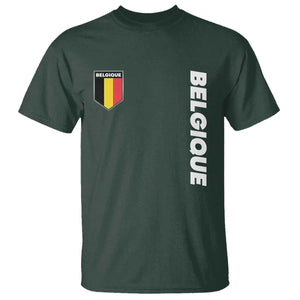 Belgique Belgium Flag Shield Minimalist Graphic T Shirt French Belgian Pride and European Heritage Souvenir TS02 Dark Forest Green Print Your Wear