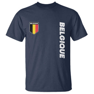 Belgique Belgium Flag Shield Minimalist Graphic T Shirt French Belgian Pride and European Heritage Souvenir TS02 Navy Print Your Wear