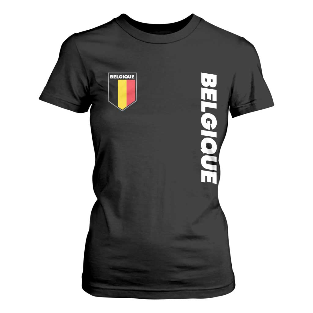 Belgique Belgium Flag Shield Minimalist Graphic T Shirt For Women French Belgian Pride and European Heritage Souvenir TS02 Black Print Your Wear