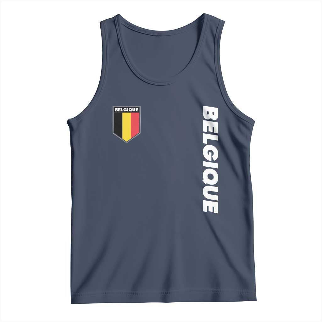Belgique Belgium Flag Shield Minimalist Graphic Tank Top French Belgian Pride and European Heritage Souvenir TS02 Navy Print Your Wear