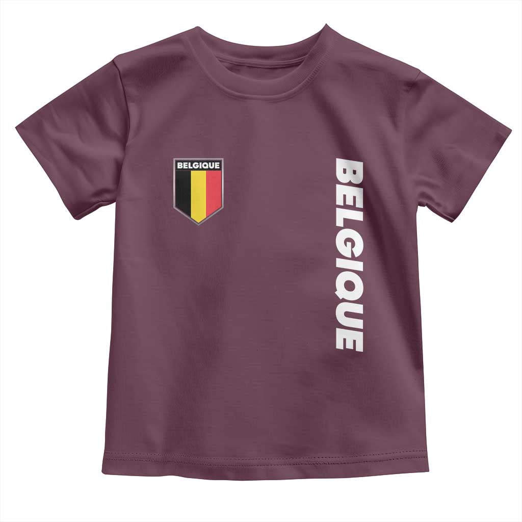 Belgique Belgium Flag Shield Minimalist Graphic Toddler T Shirt French Belgian Pride and European Heritage Souvenir TS02 Maroon Print Your Wear