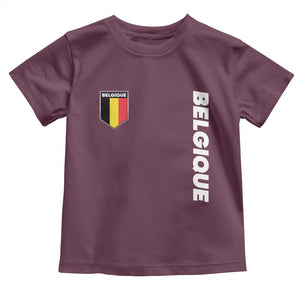 Belgique Belgium Flag Shield Minimalist Graphic Toddler T Shirt French Belgian Pride and European Heritage Souvenir TS02 Maroon Print Your Wear