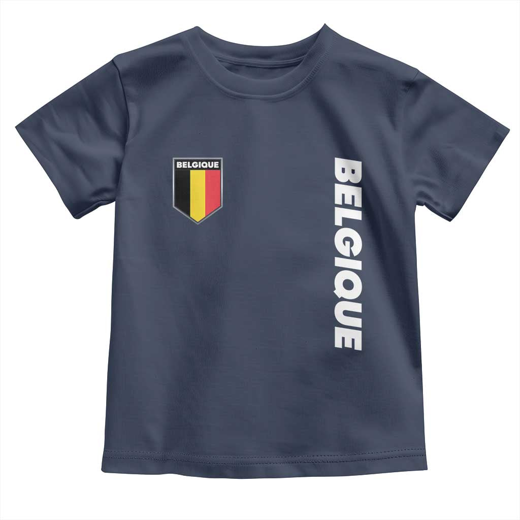 Belgique Belgium Flag Shield Minimalist Graphic Toddler T Shirt French Belgian Pride and European Heritage Souvenir TS02 Navy Print Your Wear