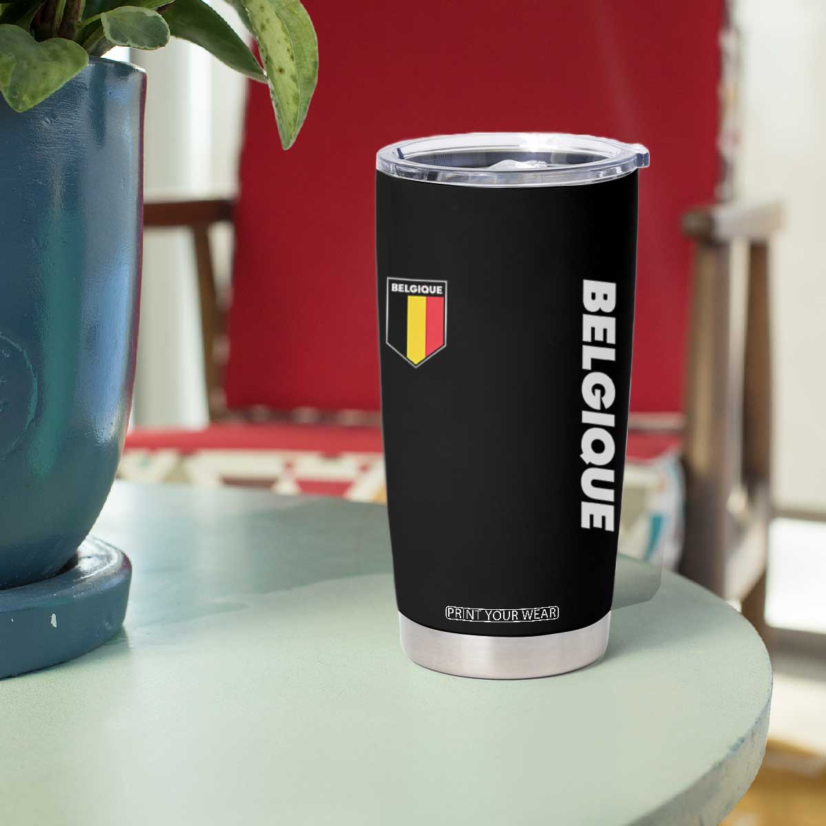 Belgique Belgium Flag Shield Minimalist Graphic Tumbler Cup French Belgian Pride and European Heritage Souvenir TS02 Print Your Wear