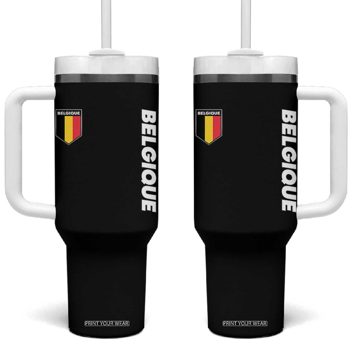 Belgique Belgium Flag Shield Minimalist Graphic Tumbler With Handle French Belgian Pride and European Heritage Souvenir TS02 One Size: 40 oz Black Print Your Wear
