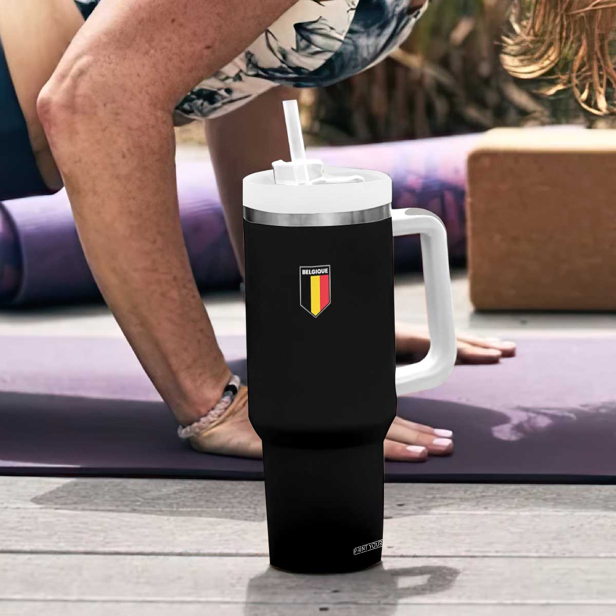 Belgique Belgium Flag Shield Minimalist Graphic Tumbler With Handle French Belgian Pride and European Heritage Souvenir TS02 Print Your Wear