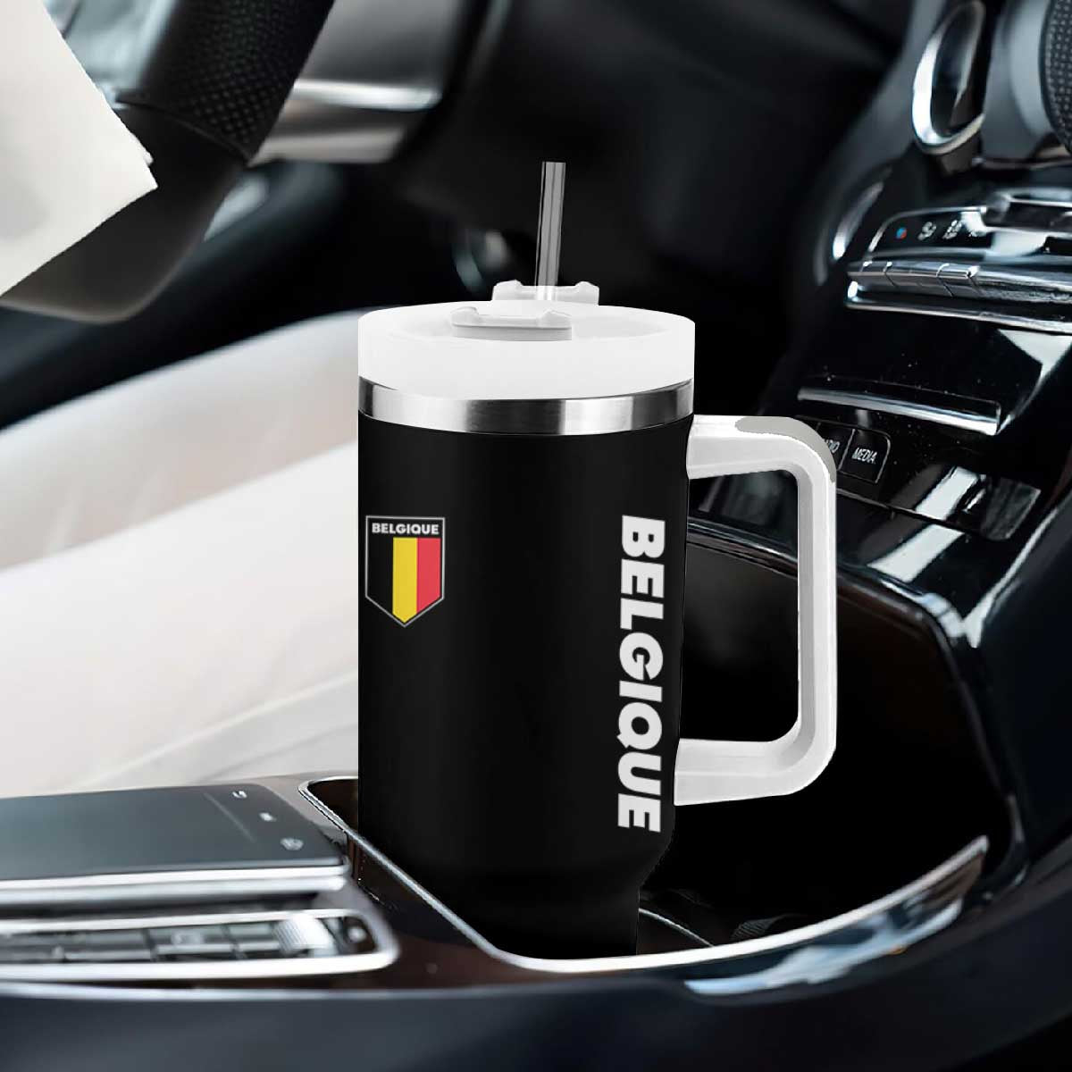 Belgique Belgium Flag Shield Minimalist Graphic Tumbler With Handle French Belgian Pride and European Heritage Souvenir TS02 Print Your Wear