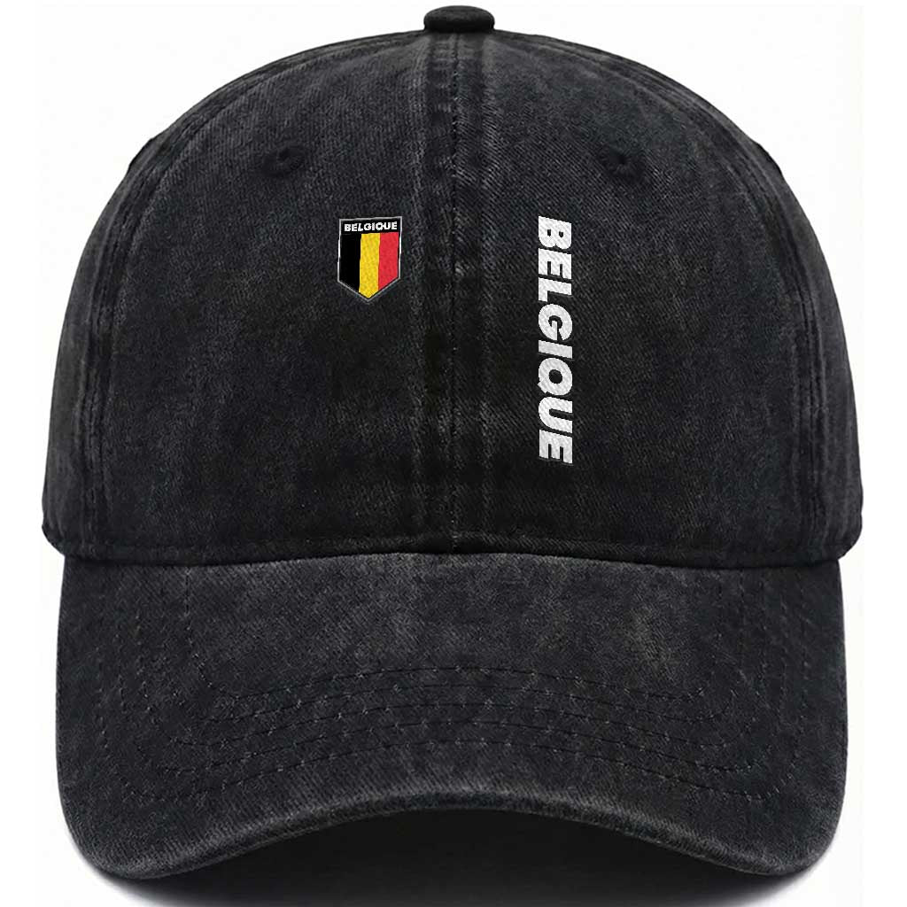 Belgique Belgium Flag Shield Minimalist Graphic Washed Cotton Baseball Cap French Belgian Pride and European Heritage Souvenir TS02 Print Your Wear