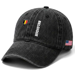 Belgique Belgium Flag Shield Minimalist Graphic Washed Cotton Baseball Cap French Belgian Pride and European Heritage Souvenir TS02 Print Your Wear