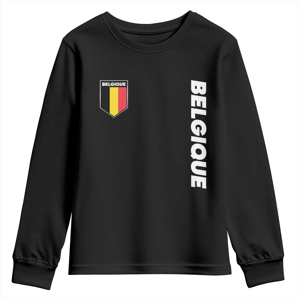 Belgique Belgium Flag Shield Minimalist Graphic Youth Sweatshirt French Belgian Pride and European Heritage Souvenir TS02 Black Print Your Wear