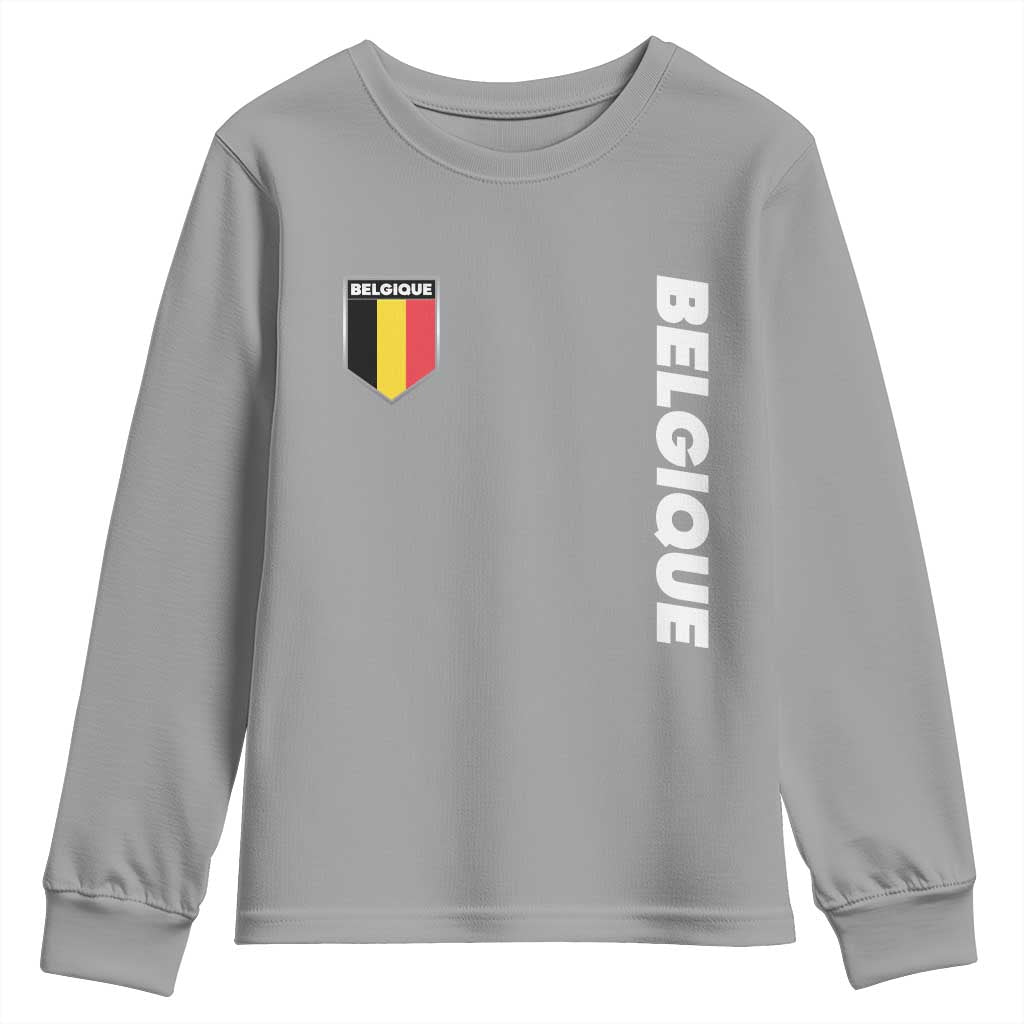 Belgique Belgium Flag Shield Minimalist Graphic Youth Sweatshirt French Belgian Pride and European Heritage Souvenir TS02 Sport Gray Print Your Wear