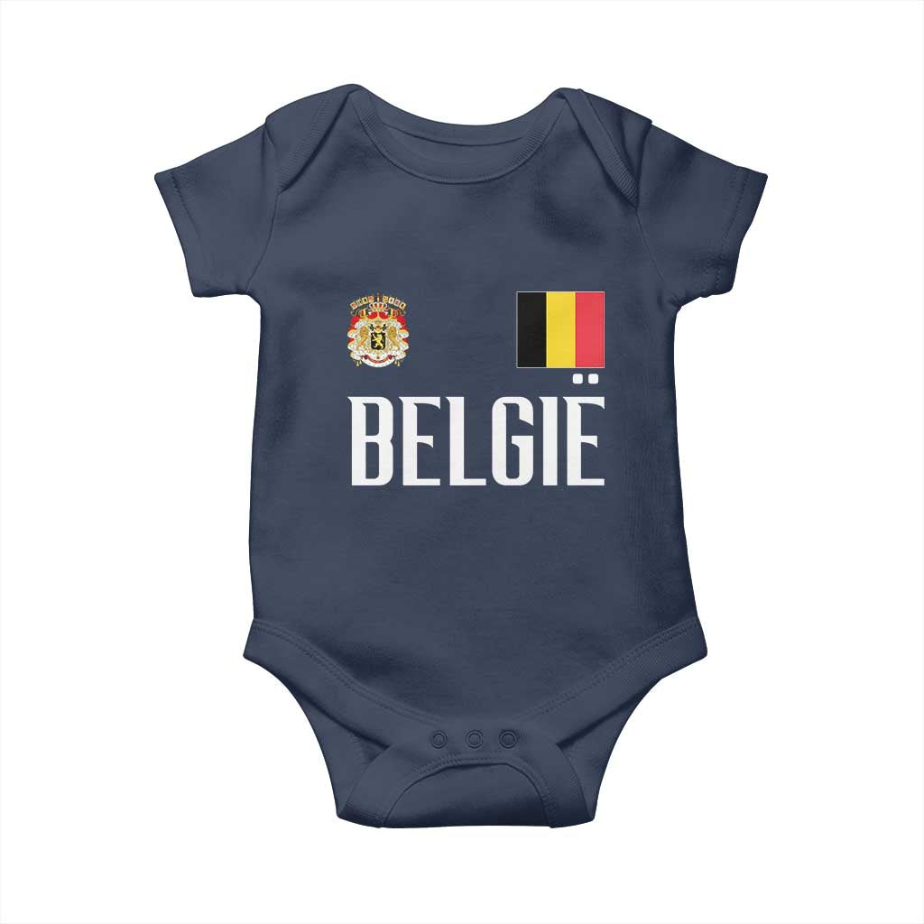 Royal Coat of Arms Belgie Crest Graphic Baby Onesie Traditional Belgium Belgian Flag and Lion Heritage Pride Gift TS02 Navy Print Your Wear