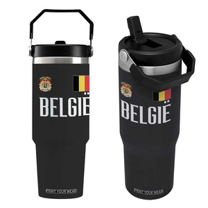 Royal Coat of Arms Belgie Crest Graphic Flip Straw Tumbler Traditional Belgium Belgian Flag and Lion Heritage Pride Gift TS02 One Size: 30 oz Black Print Your Wear