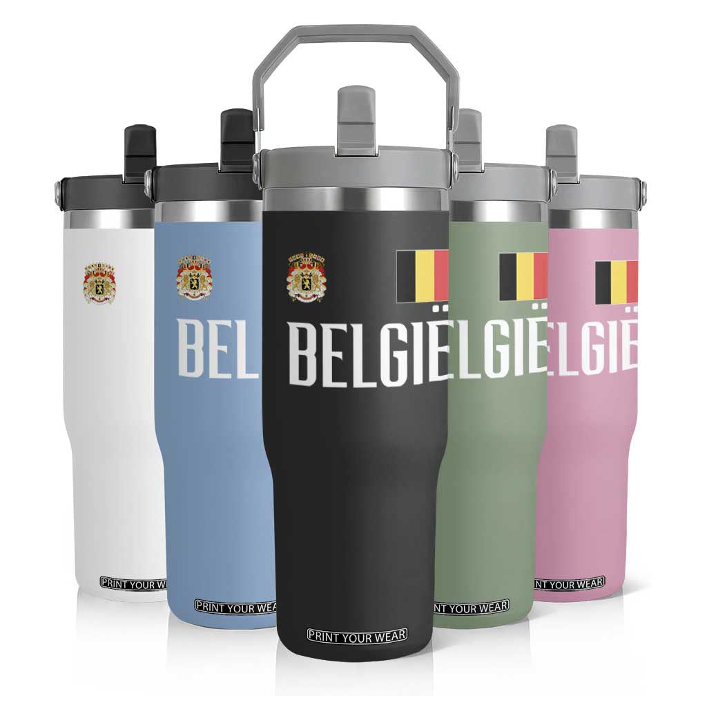Royal Coat of Arms Belgie Crest Graphic Flip Straw Tumbler Traditional Belgium Belgian Flag and Lion Heritage Pride Gift TS02 Print Your Wear