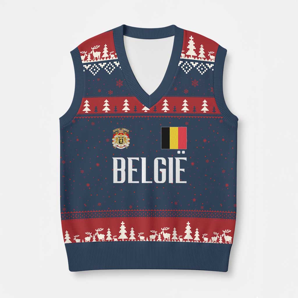 Royal Coat of Arms Belgie Crest Graphic V-Neck Knit Sweater Vest Traditional Belgium Belgian Flag and Lion Heritage Pride Gift TS02 Navy Red Print Your Wear
