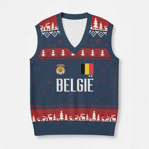 Royal Coat of Arms Belgie Crest Graphic V-Neck Knit Sweater Vest Traditional Belgium Belgian Flag and Lion Heritage Pride Gift TS02 Navy Red Print Your Wear