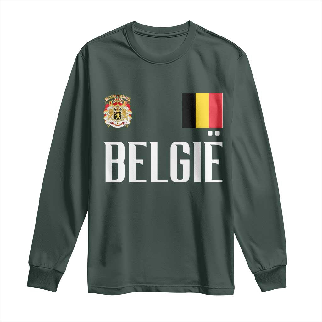 Royal Coat of Arms Belgie Crest Graphic Long Sleeve Shirt Traditional Belgium Belgian Flag and Lion Heritage Pride Gift TS02 Dark Forest Green Print Your Wear