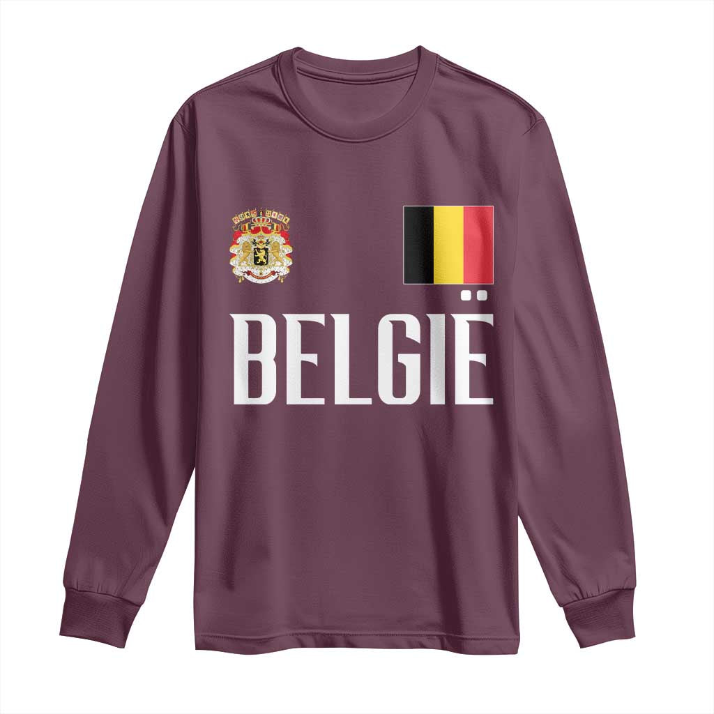 Royal Coat of Arms Belgie Crest Graphic Long Sleeve Shirt Traditional Belgium Belgian Flag and Lion Heritage Pride Gift TS02 Maroon Print Your Wear