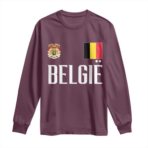 Royal Coat of Arms Belgie Crest Graphic Long Sleeve Shirt Traditional Belgium Belgian Flag and Lion Heritage Pride Gift TS02 Maroon Print Your Wear