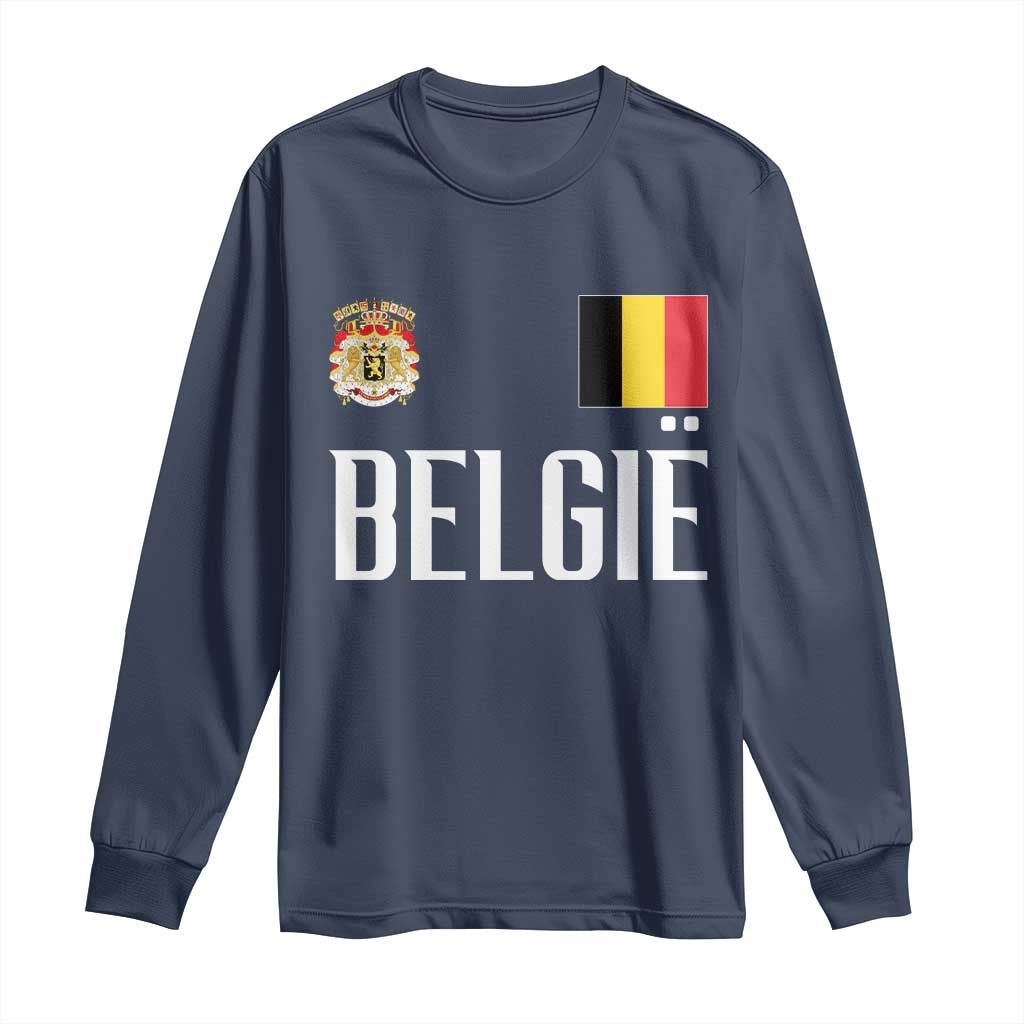 Royal Coat of Arms Belgie Crest Graphic Long Sleeve Shirt Traditional Belgium Belgian Flag and Lion Heritage Pride Gift TS02 Navy Print Your Wear