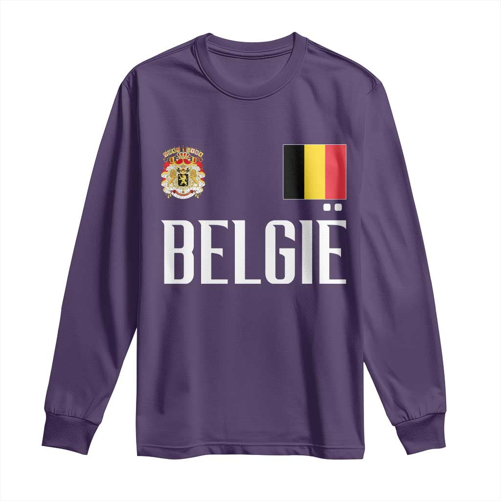 Royal Coat of Arms Belgie Crest Graphic Long Sleeve Shirt Traditional Belgium Belgian Flag and Lion Heritage Pride Gift TS02 Purple Print Your Wear