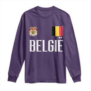 Royal Coat of Arms Belgie Crest Graphic Long Sleeve Shirt Traditional Belgium Belgian Flag and Lion Heritage Pride Gift TS02 Purple Print Your Wear