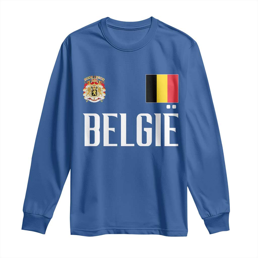 Royal Coat of Arms Belgie Crest Graphic Long Sleeve Shirt Traditional Belgium Belgian Flag and Lion Heritage Pride Gift TS02 Royal Blue Print Your Wear