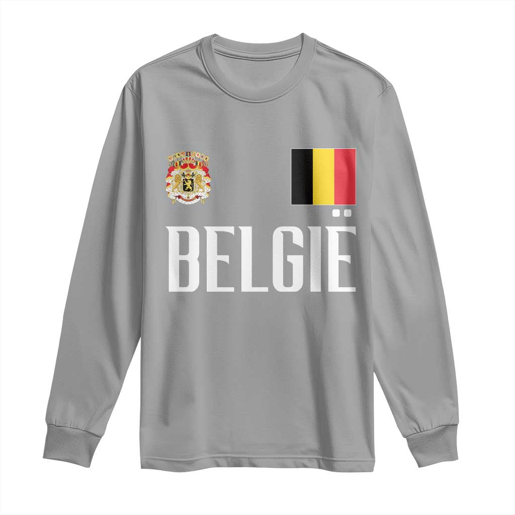 Royal Coat of Arms Belgie Crest Graphic Long Sleeve Shirt Traditional Belgium Belgian Flag and Lion Heritage Pride Gift TS02 Sport Gray Print Your Wear