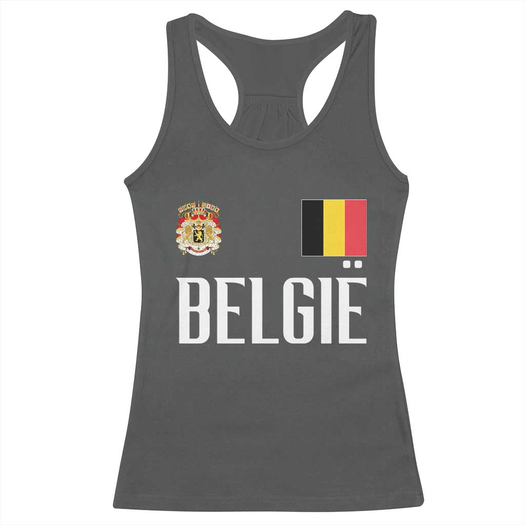 Royal Coat of Arms Belgie Crest Graphic Racerback Tank Top Traditional Belgium Belgian Flag and Lion Heritage Pride Gift TS02 Dark Heather Print Your Wear