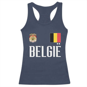 Royal Coat of Arms Belgie Crest Graphic Racerback Tank Top Traditional Belgium Belgian Flag and Lion Heritage Pride Gift TS02 Navy Print Your Wear