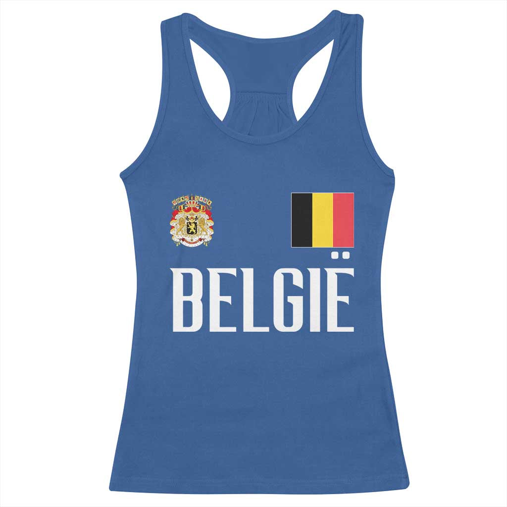 Royal Coat of Arms Belgie Crest Graphic Racerback Tank Top Traditional Belgium Belgian Flag and Lion Heritage Pride Gift TS02 Royal Blue Print Your Wear
