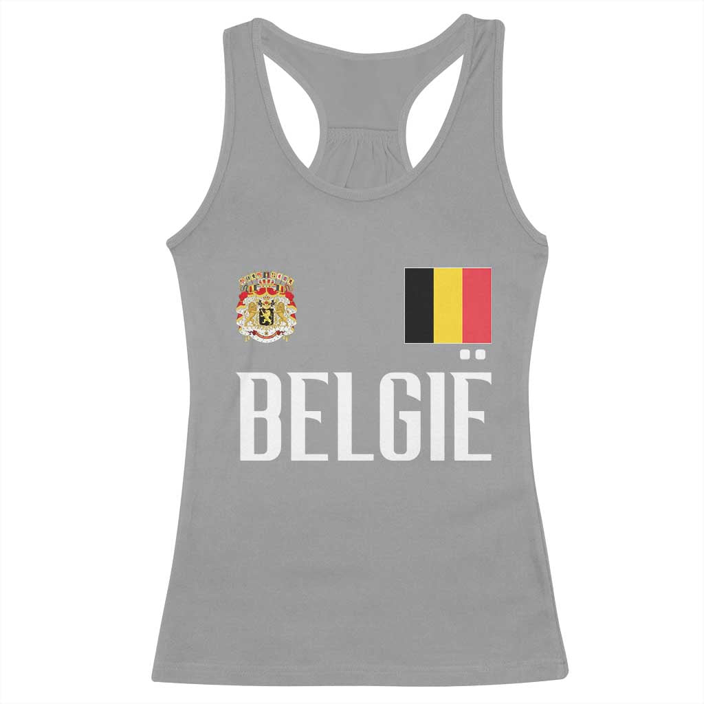 Royal Coat of Arms Belgie Crest Graphic Racerback Tank Top Traditional Belgium Belgian Flag and Lion Heritage Pride Gift TS02 Sport Gray Print Your Wear