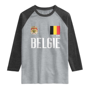 Royal Coat of Arms Belgie Crest Graphic Raglan Shirt Traditional Belgium Belgian Flag and Lion Heritage Pride Gift TS02 Heather Gray Heather Charcoal Print Your Wear