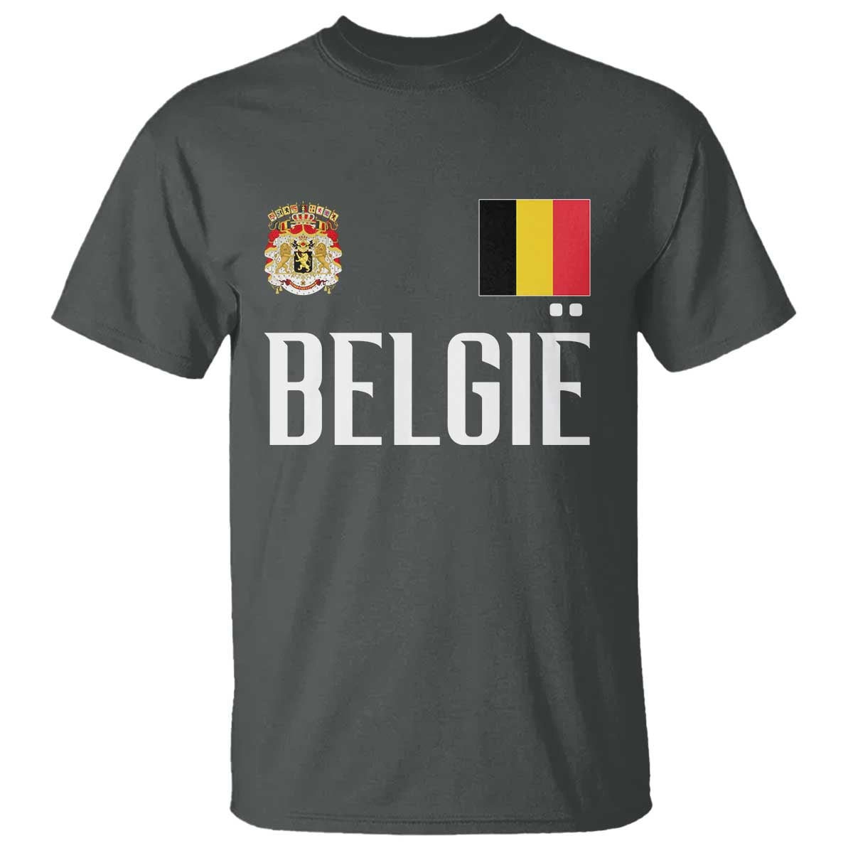 Royal Coat of Arms Belgie Crest Graphic T Shirt Traditional Belgium Belgian Flag and Lion Heritage Pride Gift TS02 Dark Heather Print Your Wear