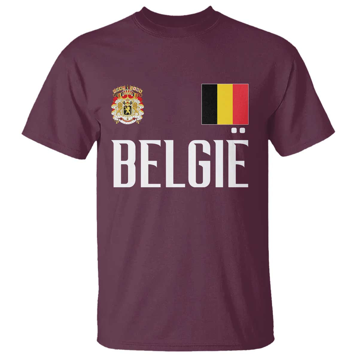 Royal Coat of Arms Belgie Crest Graphic T Shirt Traditional Belgium Belgian Flag and Lion Heritage Pride Gift TS02 Maroon Print Your Wear