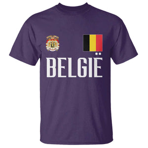 Royal Coat of Arms Belgie Crest Graphic T Shirt Traditional Belgium Belgian Flag and Lion Heritage Pride Gift TS02 Purple Print Your Wear
