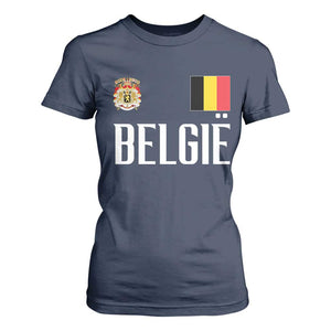 Royal Coat of Arms Belgie Crest Graphic T Shirt For Women Traditional Belgium Belgian Flag and Lion Heritage Pride Gift TS02 Navy Print Your Wear