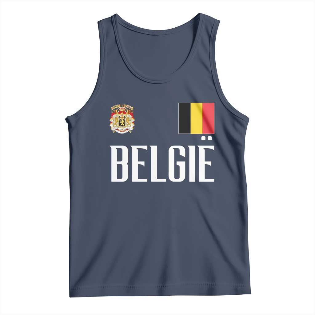 Royal Coat of Arms Belgie Crest Graphic Tank Top Traditional Belgium Belgian Flag and Lion Heritage Pride Gift TS02 Navy Print Your Wear