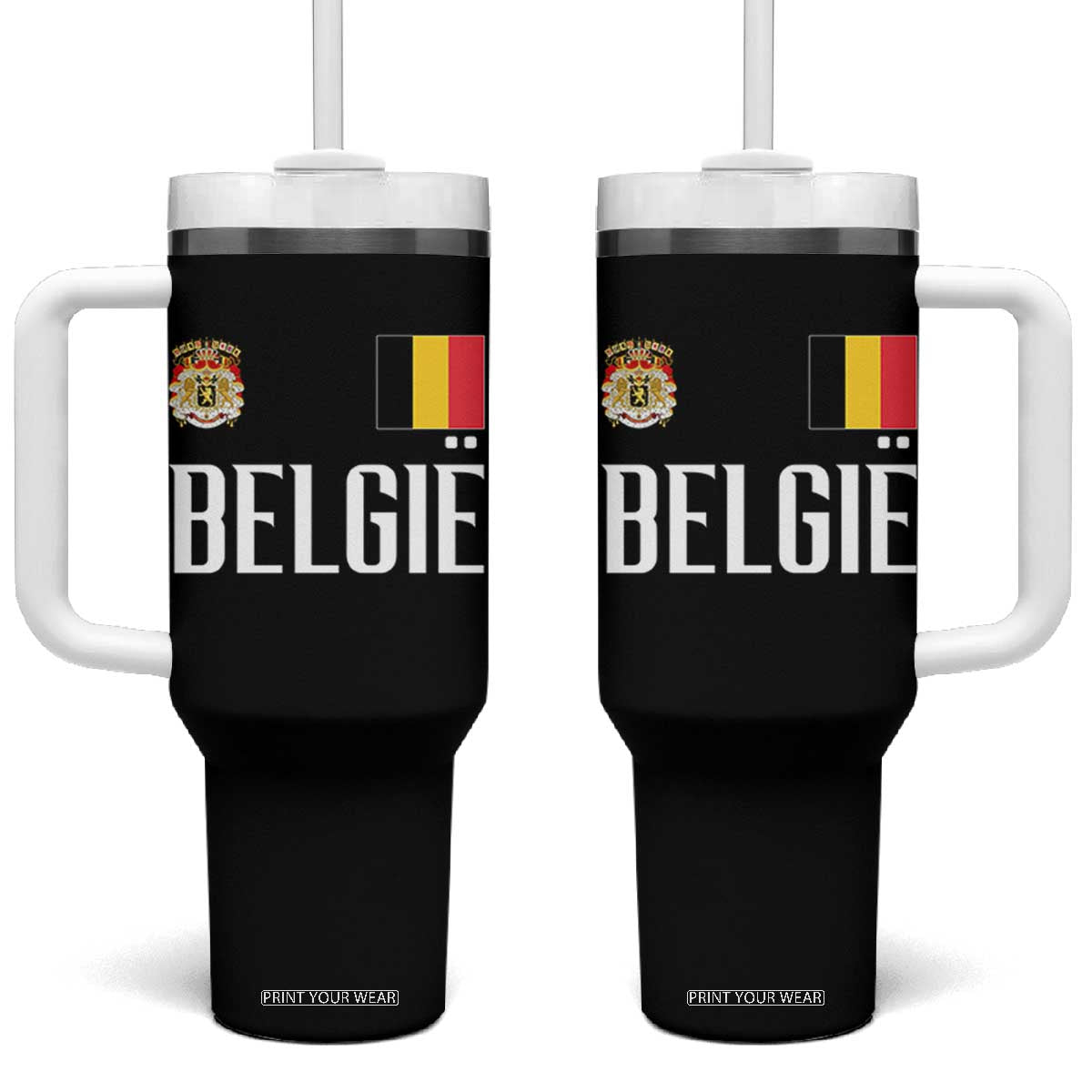 Royal Coat of Arms Belgie Crest Graphic Tumbler With Handle Traditional Belgium Belgian Flag and Lion Heritage Pride Gift TS02 One Size: 40 oz Black Print Your Wear