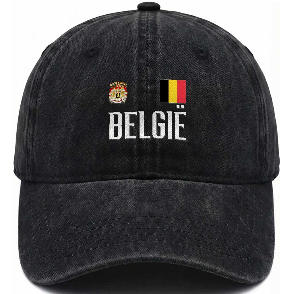 Royal Coat of Arms Belgie Crest Graphic Washed Cotton Baseball Cap Traditional Belgium Belgian Flag and Lion Heritage Pride Gift TS02 Print Your Wear