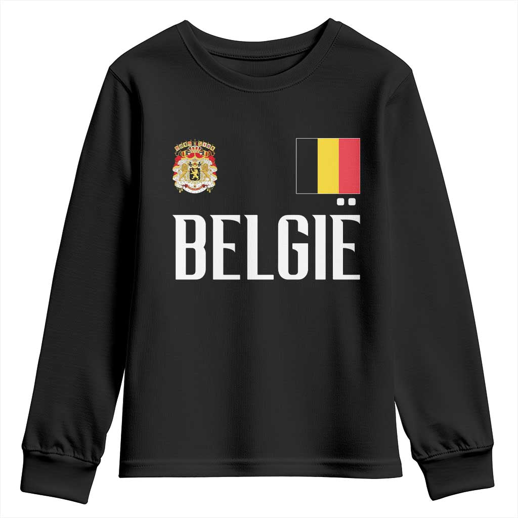 Royal Coat of Arms Belgie Crest Graphic Youth Sweatshirt Traditional Belgium Belgian Flag and Lion Heritage Pride Gift TS02 Black Print Your Wear