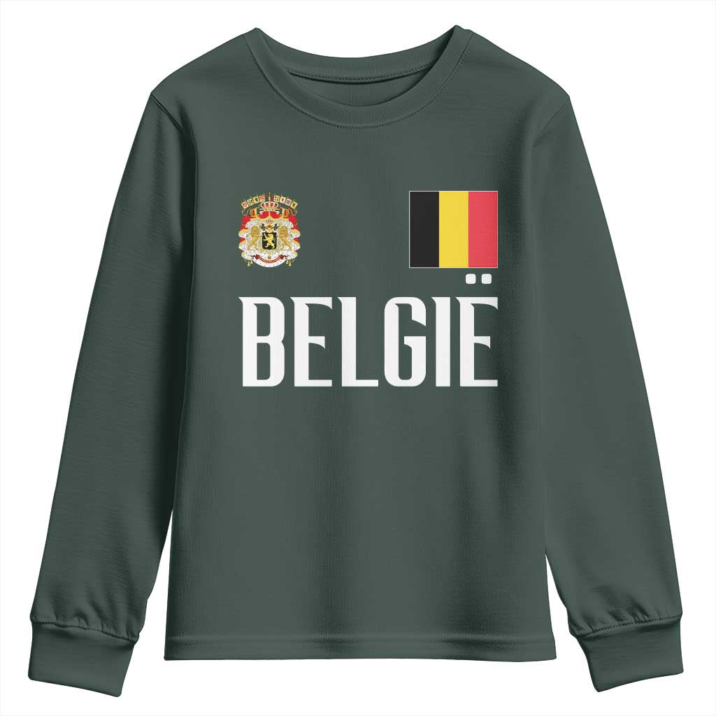 Royal Coat of Arms Belgie Crest Graphic Youth Sweatshirt Traditional Belgium Belgian Flag and Lion Heritage Pride Gift TS02 Dark Forest Green Print Your Wear