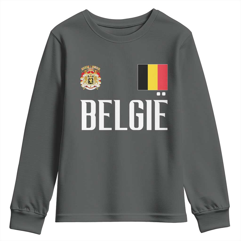 Royal Coat of Arms Belgie Crest Graphic Youth Sweatshirt Traditional Belgium Belgian Flag and Lion Heritage Pride Gift TS02 Dark Heather Print Your Wear
