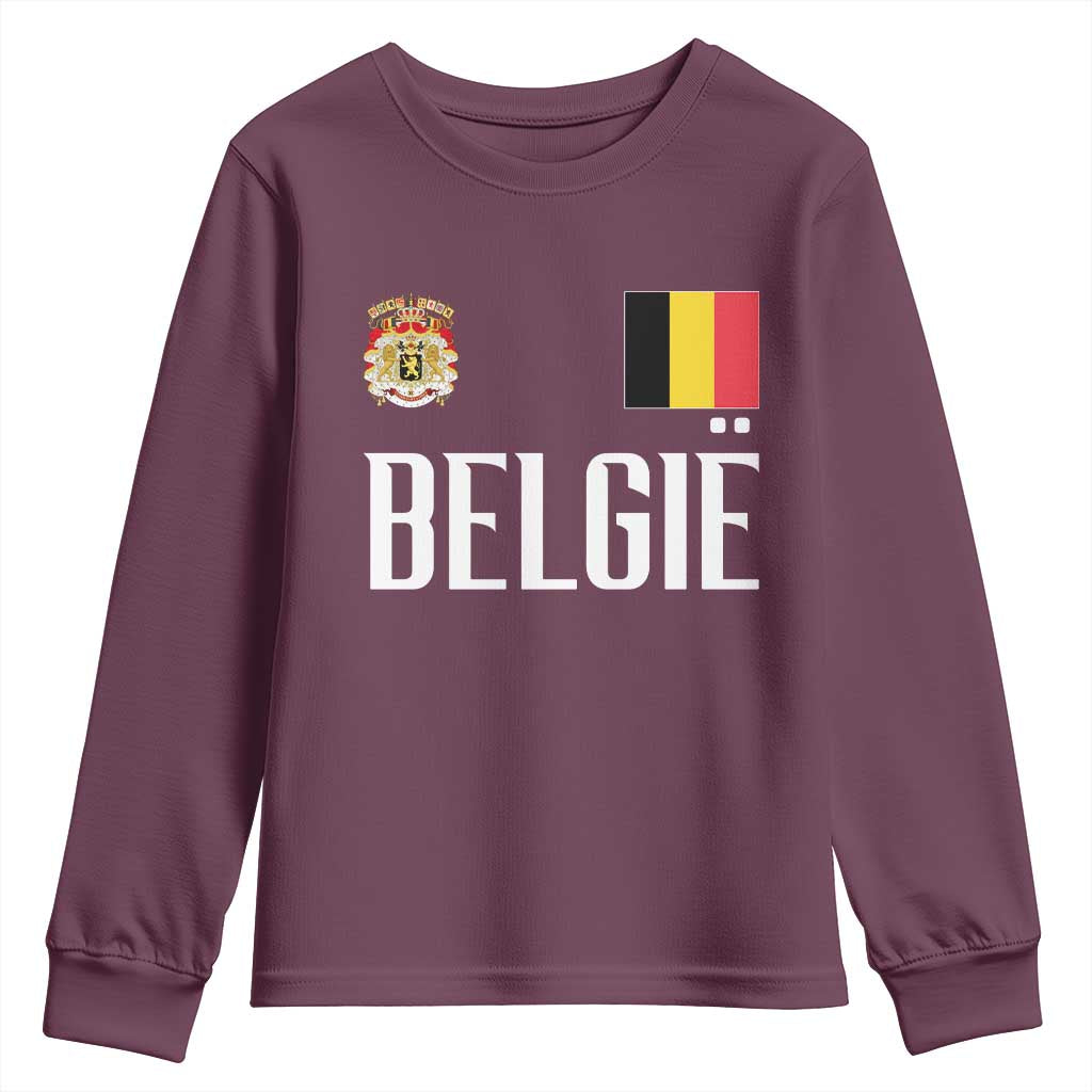 Royal Coat of Arms Belgie Crest Graphic Youth Sweatshirt Traditional Belgium Belgian Flag and Lion Heritage Pride Gift TS02 Maroon Print Your Wear